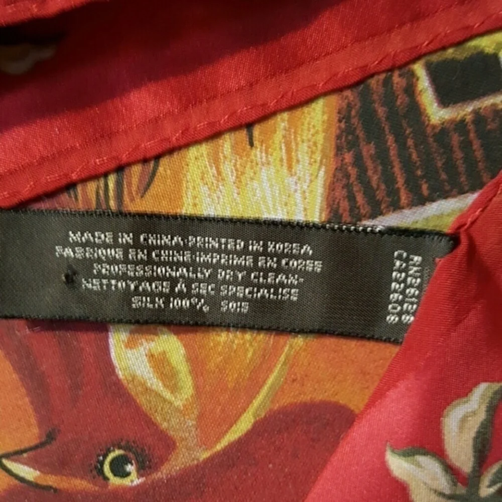 Echo 100% Silk Red Floral Sheer Scarf Vintage Style